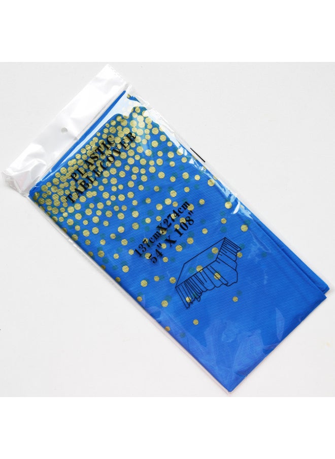 Generic Disposable Bronzing Polka Dot Tablecloth Rose Gold Dot PEVA Tablecloth Party Plastic Tablecloth 137 × 274cm-Color:Navy Blue Gold Dot 274  - Image 1