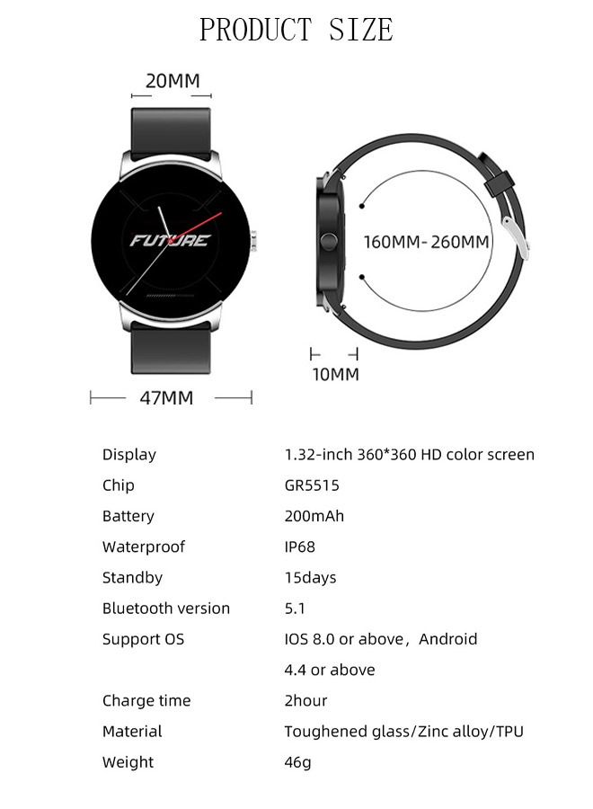 DUNISO Smart Watch for Men and Women Fitness Tracker IP68 Waterproof Smartwatch for Android iOS Phones 1.32" HD Full Touch Screen Digital Watches with Heart Rate Sleep Monitor Pedometer Black - Image 4