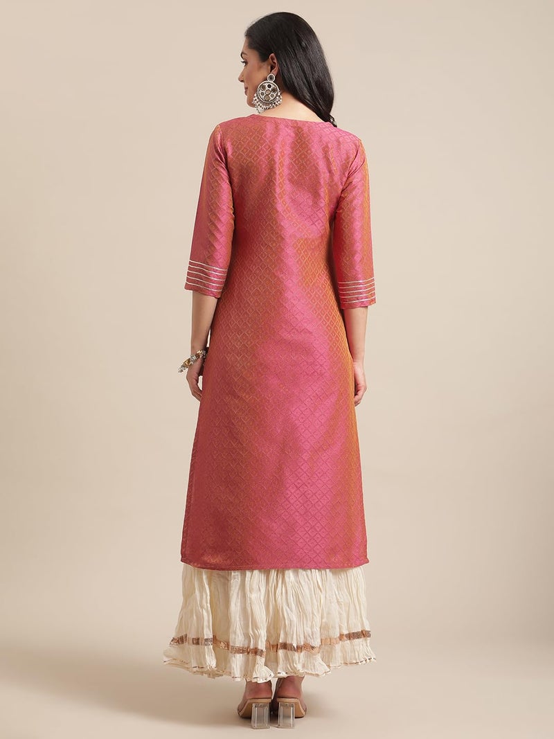 Varanga Women Coral Dual Tone Floral Gota Patti Embroidered Jacquard Kurta - Image 2