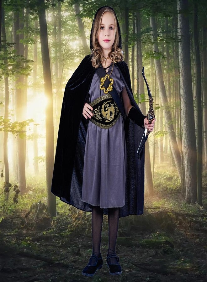 DSplay Girls Hooded Huntress Costume Role Play Child Halloween Party Costumes 4-6Y - Image 2