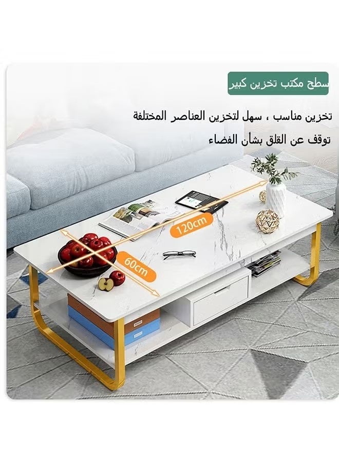 Beauenty Coffee Table with Storage Modern Rectangular Coffee Table with Sturdy Metal Frame Metal Cocktail Table Tea Table with Plank Design Base for Living Room Home Office Reception Room 120 x 60 x 42cm - Image 2