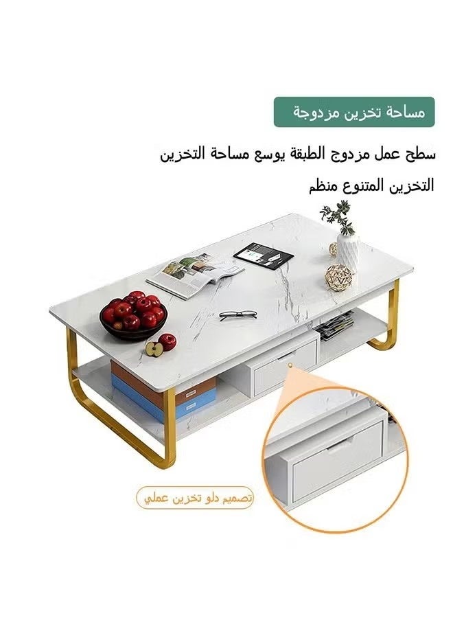 Beauenty Coffee Table with Storage Modern Rectangular Coffee Table with Sturdy Metal Frame Metal Cocktail Table Tea Table with Plank Design Base for Living Room Home Office Reception Room 120 x 60 x 42cm - Image 3