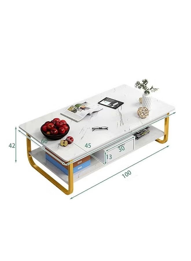 Beauenty Coffee Table with Storage Modern Rectangular Coffee Table with Sturdy Metal Frame Metal Cocktail Table Tea Table with Plank Design Base for Living Room Home Office Reception Room 120 x 60 x 42cm - Image 5