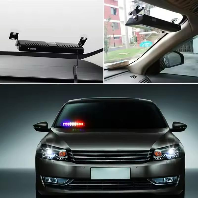 AutoBizarre 12V Car Dash Emergency Warning Strobe Red Blue Flasher Windshield Sucker LED light With Multiple Flashing Modes For All Cars, Emergency Vehicles, etc. (9 LED Red Blue White) - Image 3