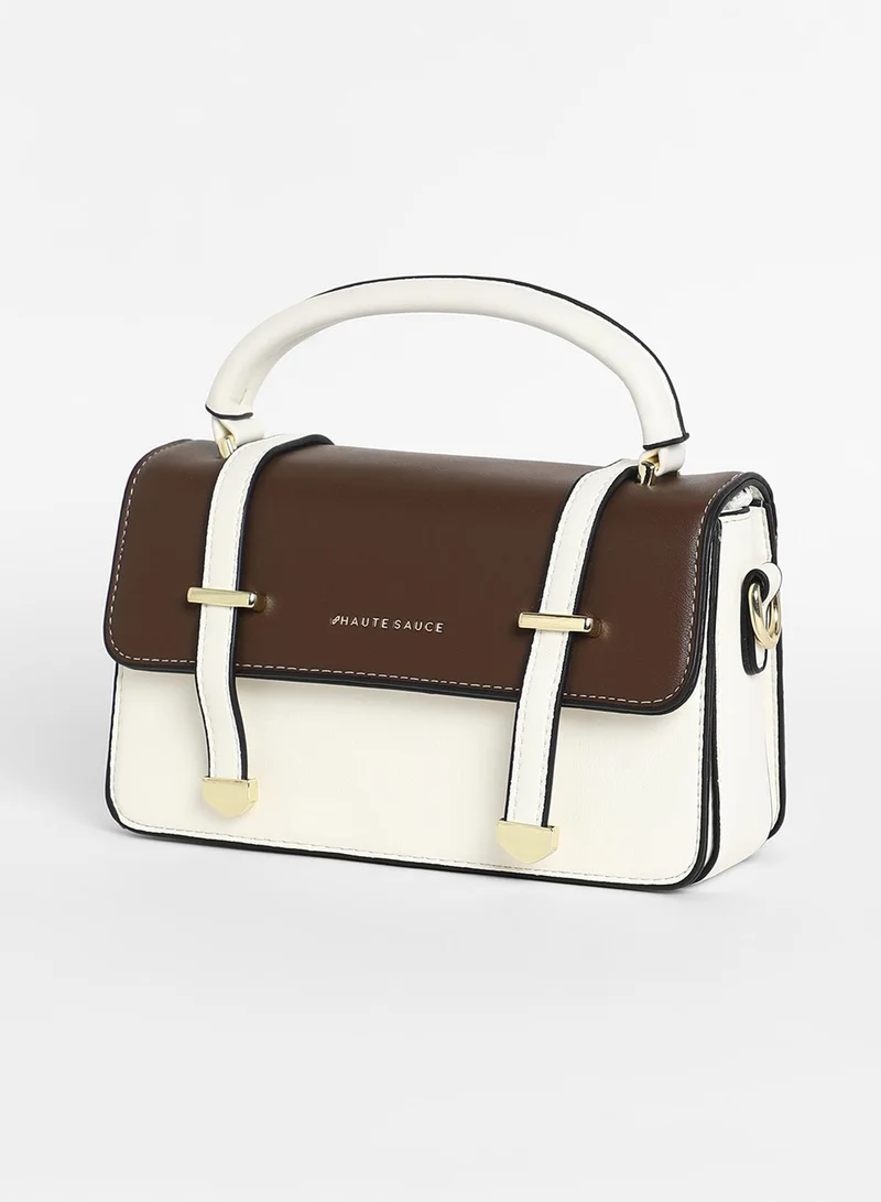 صوص هاوت Women's The Linea Hand Bag - Ivory White & Chocolate Brown