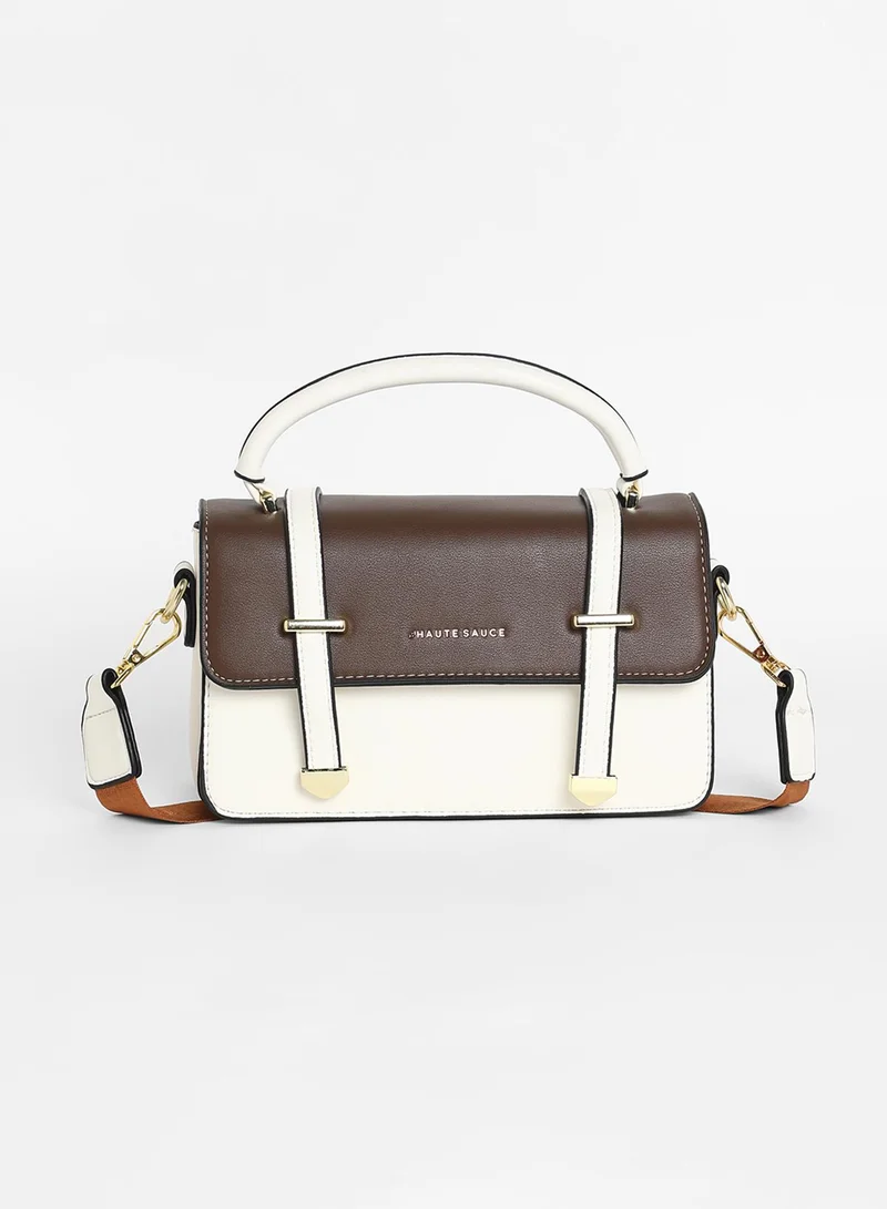 صوص هاوت Women's The Linea Hand Bag - Ivory White & Chocolate Brown