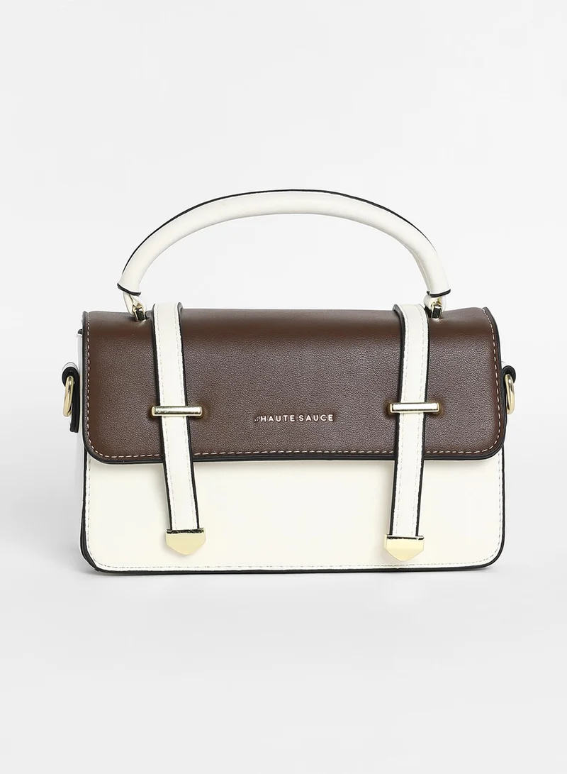 صوص هاوت Women's The Linea Hand Bag - Ivory White & Chocolate Brown