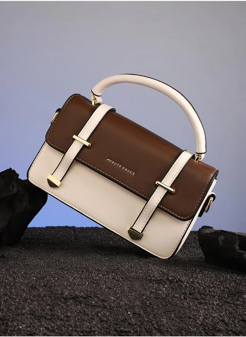 صوص هاوت Women's The Linea Hand Bag - Ivory White & Chocolate Brown