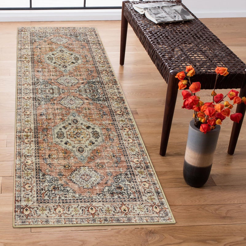 La Home Lahome Oriental Washable Runner Rug 2x6 Runner Rugs for Hallway Kitchen UltraThin Distressed Vintage Soft Long Carpet for Bathroom Bedroom Laundry Room Eleanor PeachOrange - Image 2