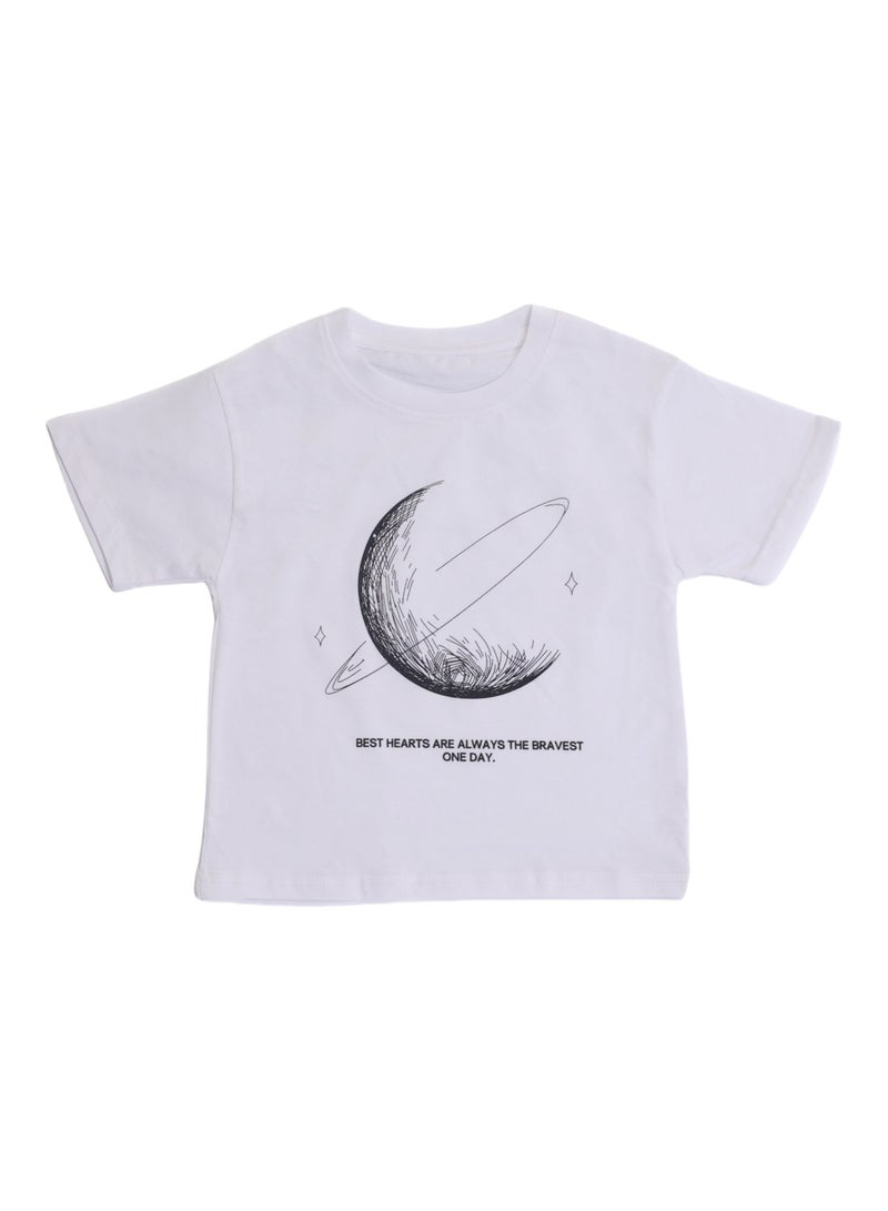Summer T-Shirt for Boys - Cotton Blend Crew Neck Tee with Planet Print, Short Sleeves, Soft & Breathable - For Aged 3-11 Years  - Image 2