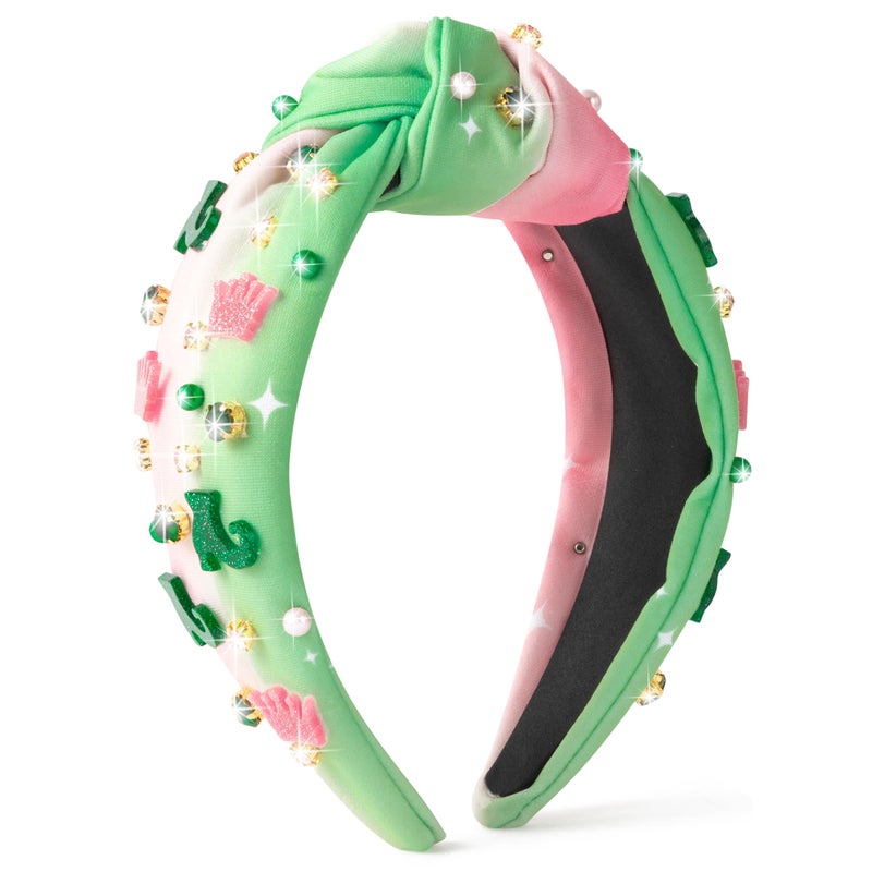 PANTIDE Witch Musical Jeweled Knotted Headband - Witch Musical Fan Gift Glitter Pink Crown Green Boots Rhinestone Crystal Embellished Headband Fashion Accessories Birthday for Women Girl (Crown Boots) - Image 1