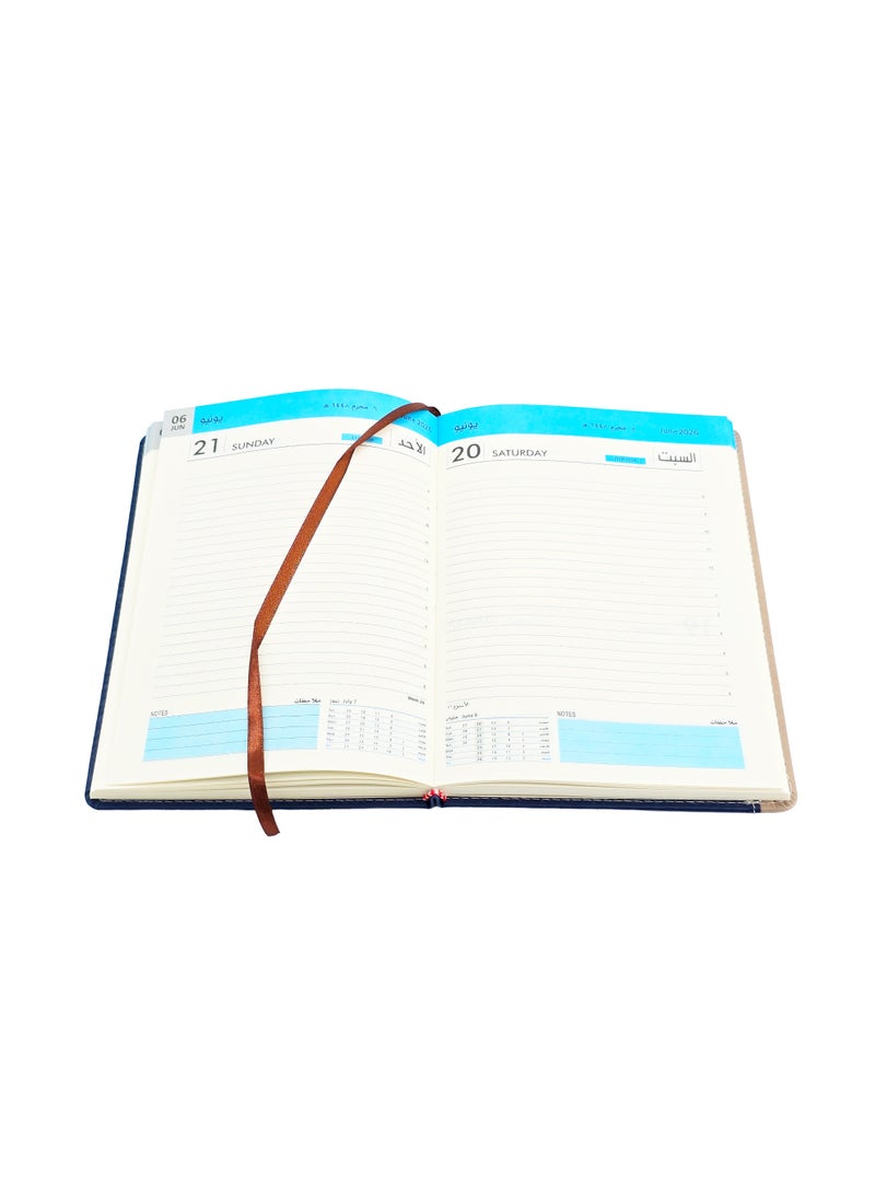 Denim Classic Diary 2026, A5 Daily Planner with Buckle Strap - Brown/Navy - Image 4