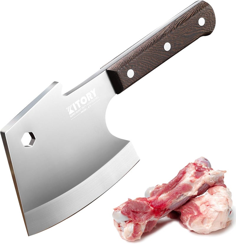 Kitory Meat Cleaver, Heavy Duty Bone Chopper Cleaver Knife, Full -Tang Axes Shape Super thick Blade, Bone Breaker, Butcher’s Kitchen Knife for Meat Cutting, Black Wenge Wood Handle -2025 Gifts - Image 1