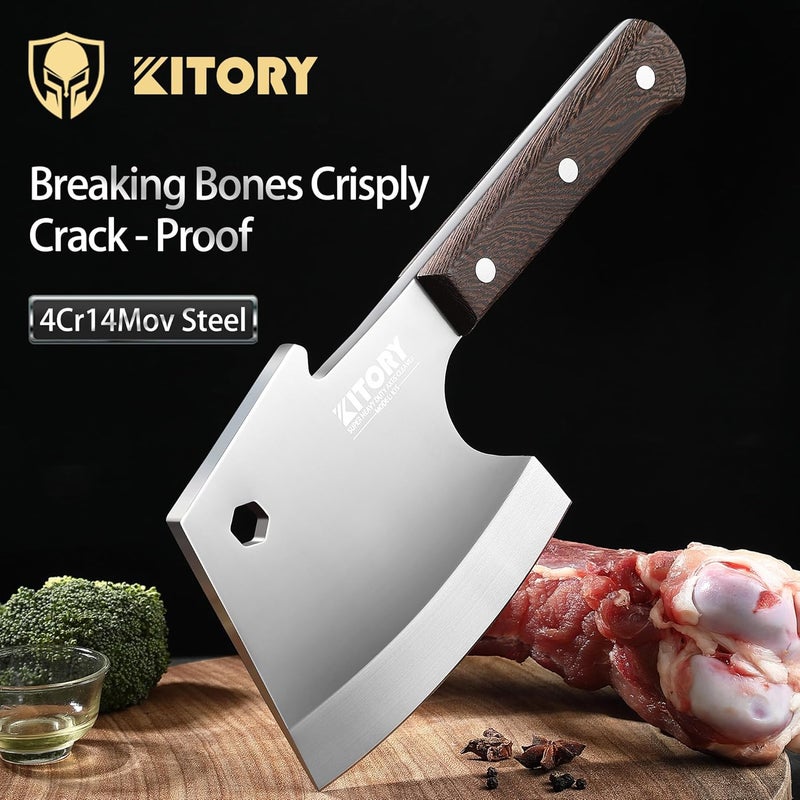 Kitory Meat Cleaver, Heavy Duty Bone Chopper Cleaver Knife, Full -Tang Axes Shape Super thick Blade, Bone Breaker, Butcher’s Kitchen Knife for Meat Cutting, Black Wenge Wood Handle -2025 Gifts - Image 2