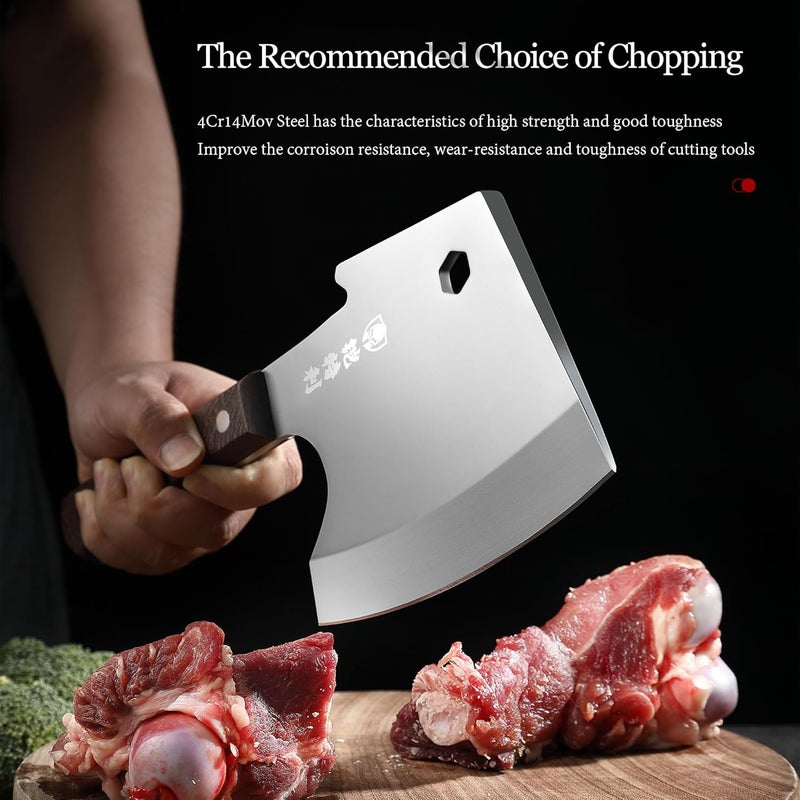 Kitory Meat Cleaver, Heavy Duty Bone Chopper Cleaver Knife, Full -Tang Axes Shape Super thick Blade, Bone Breaker, Butcher’s Kitchen Knife for Meat Cutting, Black Wenge Wood Handle -2025 Gifts - Image 4