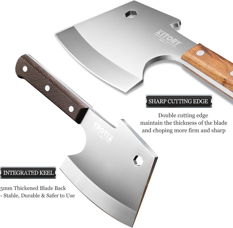Kitory Meat Cleaver, Heavy Duty Bone Chopper Cleaver Knife, Full -Tang Axes Shape Super thick Blade, Bone Breaker, Butcher’s Kitchen Knife for Meat Cutting, Black Wenge Wood Handle -2025 Gifts - Image 5