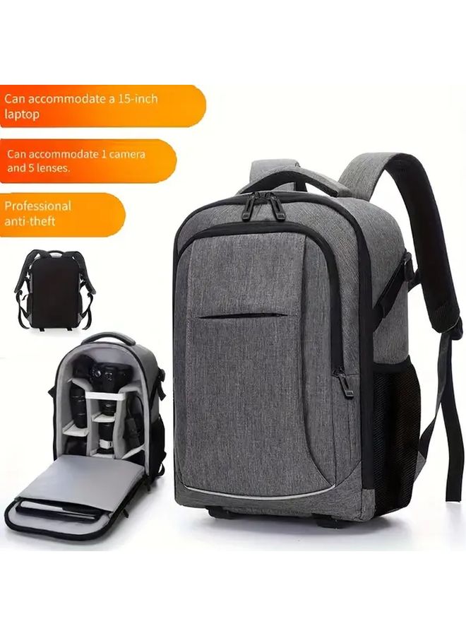 حقيبة كتف كاميرا SLR رمادية كبيرة السعة حقيبة ظهر للتصوير الخارجي للرجال والنساء - Image 2