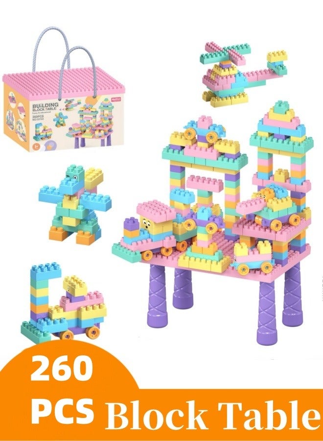 260PCS Building Block Table,Multi-Functional Educational Study Block Table DIY Assembled Educational Toys,for Boys Girls 2 3 4 5-10 Year Old - Image 1