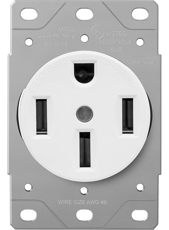 promass 50 Amp Range Receptacle Outlet for RV and Electric Vehicles, NEMA 14-50R, 3-Pole, 4 Wire (10, 8, 6, 4 AWG Copper Only), 125/250V, 66500-W, White, 1 Pack - Image 1