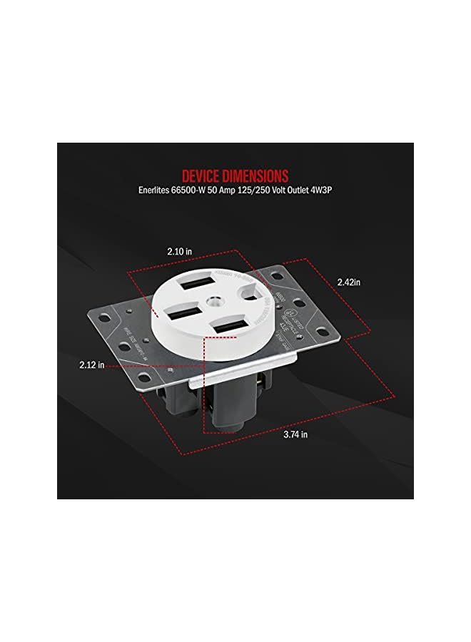 promass 50 Amp Range Receptacle Outlet for RV and Electric Vehicles, NEMA 14-50R, 3-Pole, 4 Wire (10, 8, 6, 4 AWG Copper Only), 125/250V, 66500-W, White, 1 Pack - Image 3