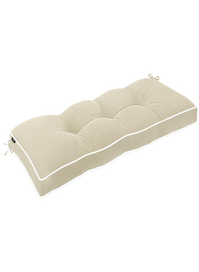 Favoyard Outdoor Bench Cushion 42 x 16 Inch Water-Resistant & 3-Year Fade Resistant Patio furniture Cushions Tufted Garden Seat Pads for Indoor/Outdoor Porch Sofa Settee Couch with Ties, Beige - Image 1