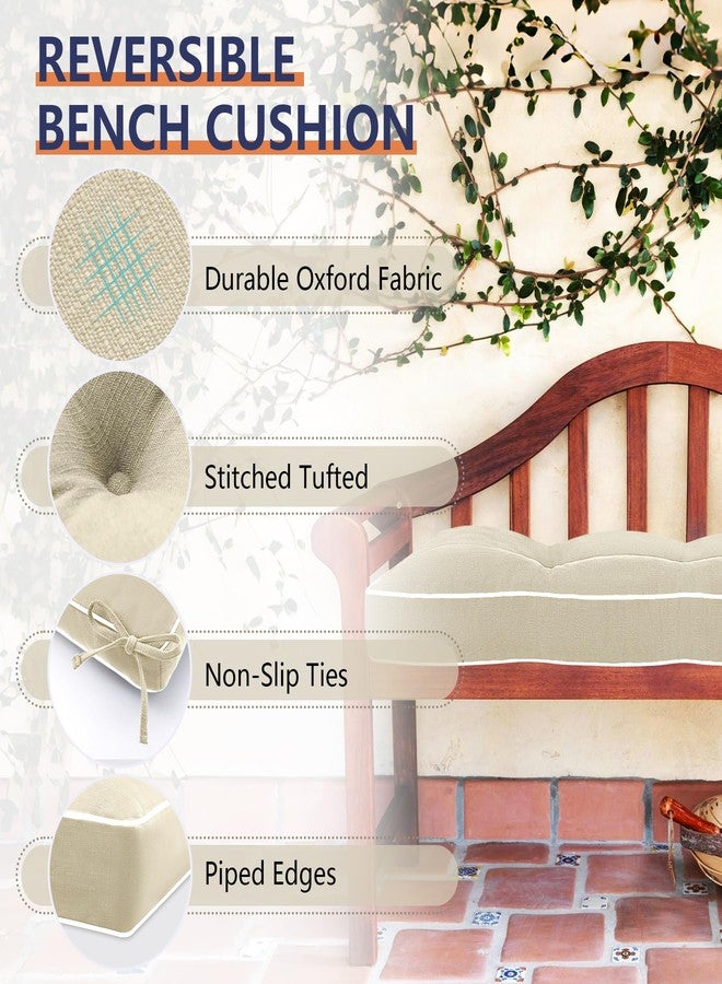 Favoyard Outdoor Bench Cushion 42 x 16 Inch Water-Resistant & 3-Year Fade Resistant Patio furniture Cushions Tufted Garden Seat Pads for Indoor/Outdoor Porch Sofa Settee Couch with Ties, Beige - Image 2
