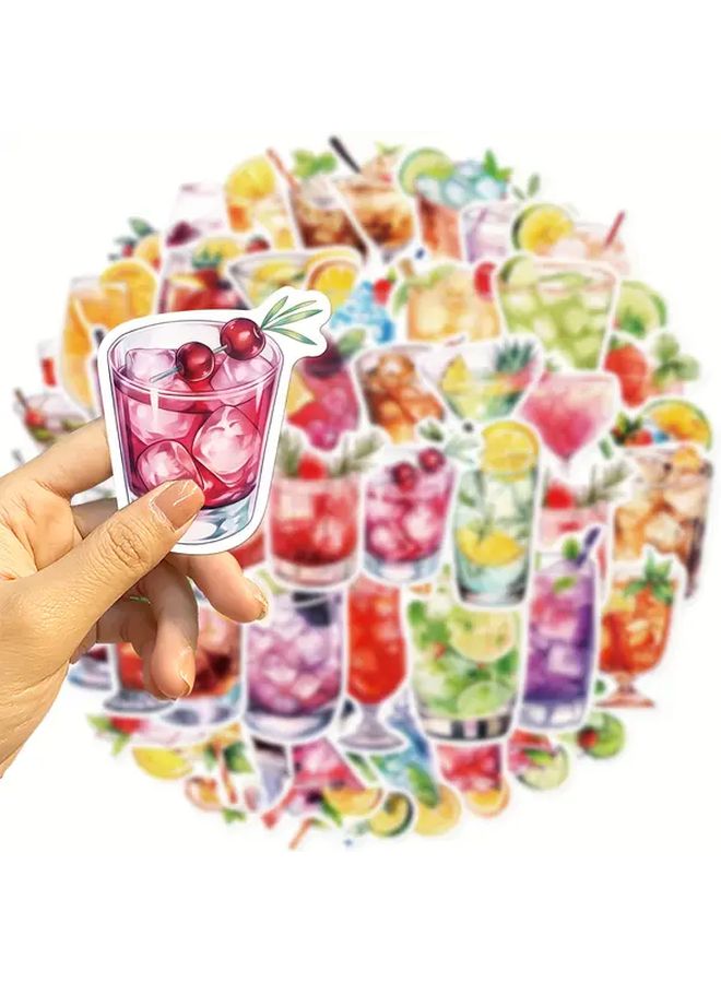 Watercolor Cocktail Stickers 50pcs Waterproof Reusable Vinyl Decals For Laptop Bottle - Image 3