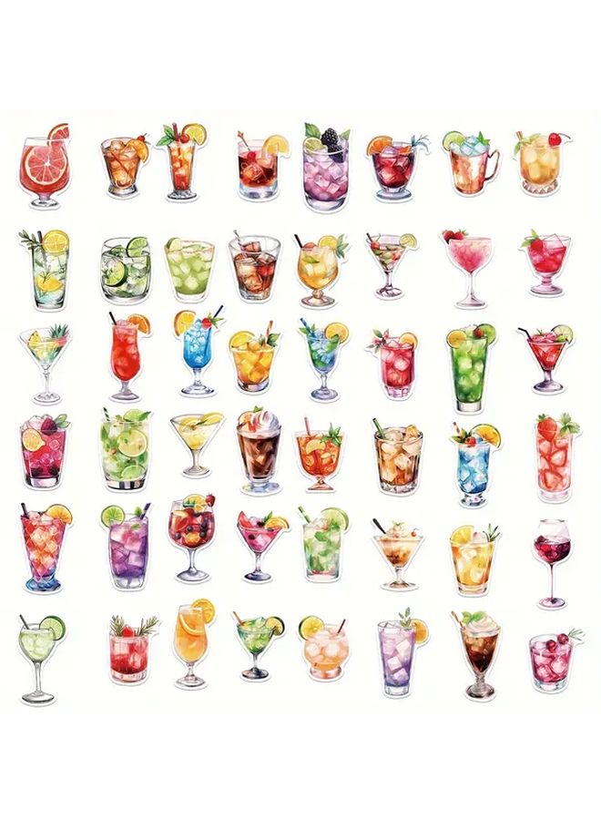 Watercolor Cocktail Stickers 50pcs Waterproof Reusable Vinyl Decals For Laptop Bottle - Image 5