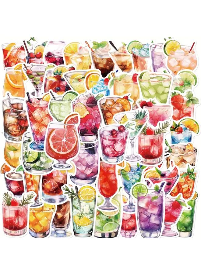 Watercolor Cocktail Stickers 50pcs Waterproof Reusable Vinyl Decals For Laptop Bottle - Image 1