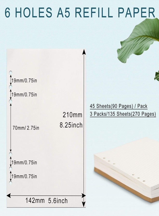 Toplive A5 Refill Paper, [3 Pack] 100GSM Thick 6 Hole Filler Inserts - 135 Sheets (270 Pages) for 6 Ring Binder Journal Notebook, Blank - Image 2