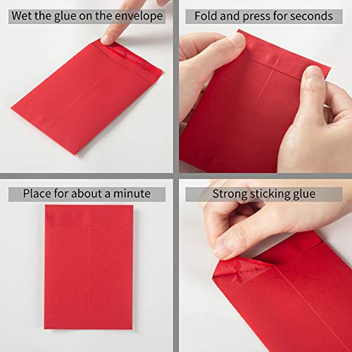 Homtable 100 Pack Small Coin Envelopes Self-Adhesive Kraft Paper Seed Envelopes Mini Parts Small Items Stamps Storage Packets Envelopes for Garden, Office or Wedding Gift (Red, 2.25×3.5 inch) - Image 3