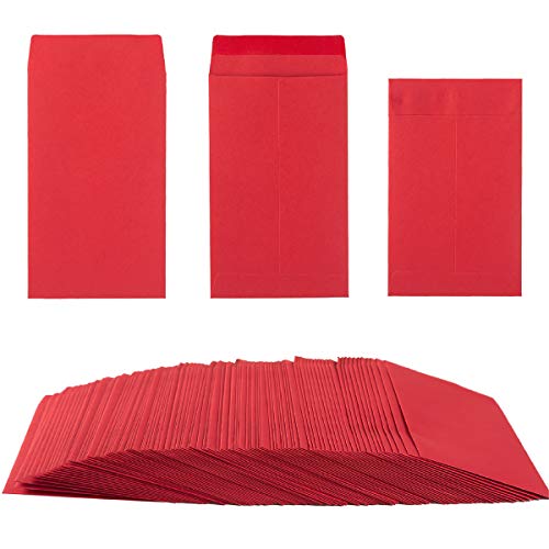 Homtable 100 Pack Small Coin Envelopes Self-Adhesive Kraft Paper Seed Envelopes Mini Parts Small Items Stamps Storage Packets Envelopes for Garden, Office or Wedding Gift (Red, 2.25×3.5 inch) - Image 1
