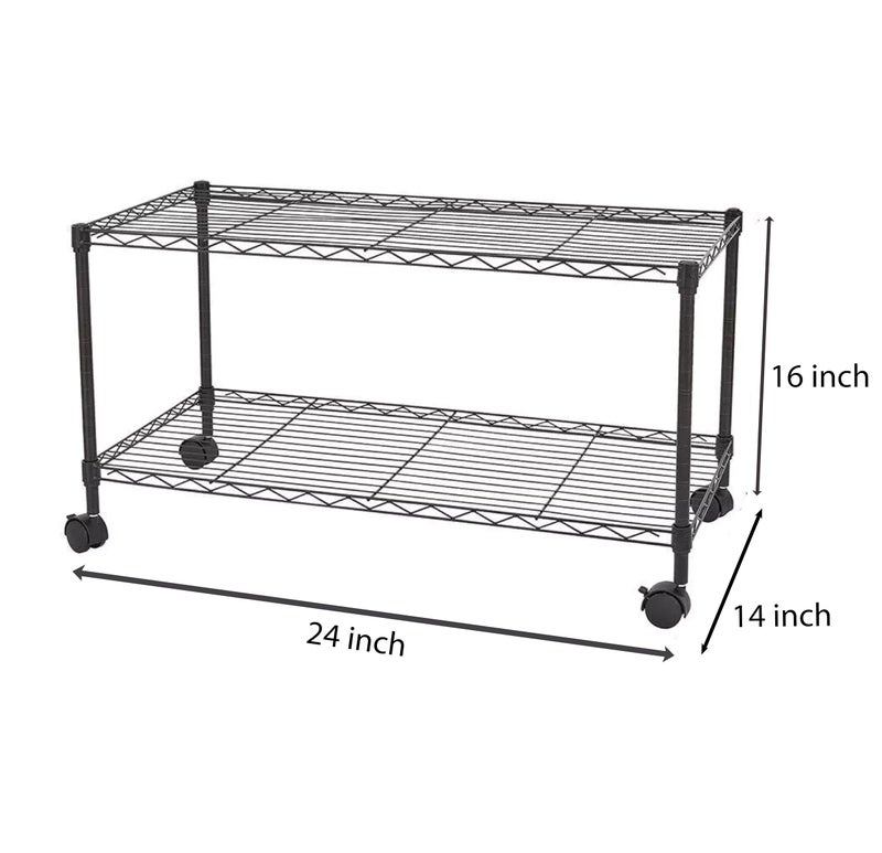 STORACK 2 Shelf Heavy Duty Height Adjustable Foldable Multipurpose Home Storage Organizer Wire Shelving Rack Shelves Size 24x14x16.3 inch, Black Powder Coating - Image 2