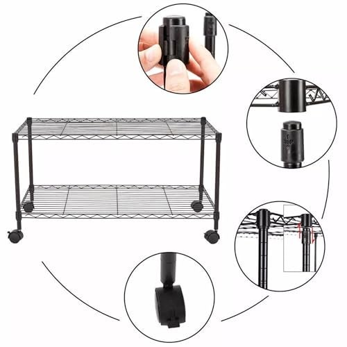 STORACK 2 Shelf Heavy Duty Height Adjustable Foldable Multipurpose Home Storage Organizer Wire Shelving Rack Shelves Size 24x14x16.3 inch, Black Powder Coating - Image 4