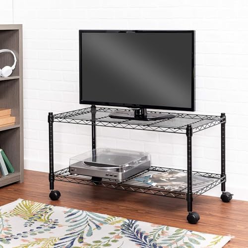 STORACK 2 Shelf Heavy Duty Height Adjustable Foldable Multipurpose Home Storage Organizer Wire Shelving Rack Shelves Size 24x14x16.3 inch, Black Powder Coating - Image 3