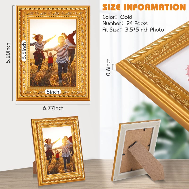 Remerry 24 Pcs Small Gold Vintage Picture Frames Bulk Mini Gold Plastic Retro Picture Frames Display 3.5x5 Photo with Mat Tiny Ornate for Place Card Holder Tabletop Display Home Wedding Decor - Image 3