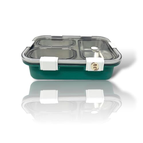 Kitchen Bloom Stainless Steel Lunch Box 3 Compartment with Steel Cutlery, Heating Insulation | Lunch Boxes for offie Men | Lunch Box for Office Women & Kids | Tiffin Box (750 ml) (Dark Green) - Image 3