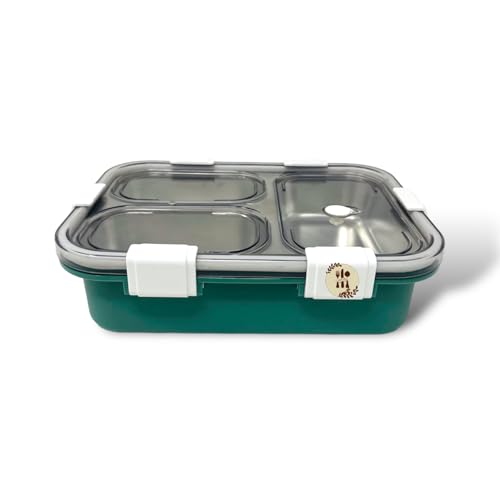 Kitchen Bloom Stainless Steel Lunch Box 3 Compartment with Steel Cutlery, Heating Insulation | Lunch Boxes for offie Men | Lunch Box for Office Women & Kids | Tiffin Box (750 ml) (Dark Green) - Image 2