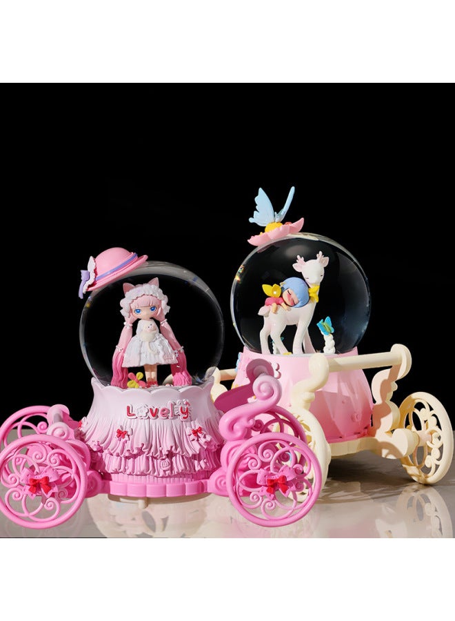 Lolita Princess Cartoon Carriage Crystal Ball Music Box Music Box Snow Light Toys Holiday Gifts Wholesale-Color:Princess Lolita Pink-Dimensions:Large Internal Rotation + Music Loop Automatic Snow Light  - Image 4
