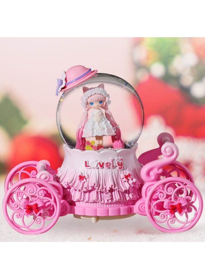 Lolita Princess Cartoon Carriage Crystal Ball Music Box Music Box Snow Light Toys Holiday Gifts Wholesale-Color:Princess Lolita Pink-Dimensions:Large Internal Rotation + Music Loop Automatic Snow Light  - Image 2