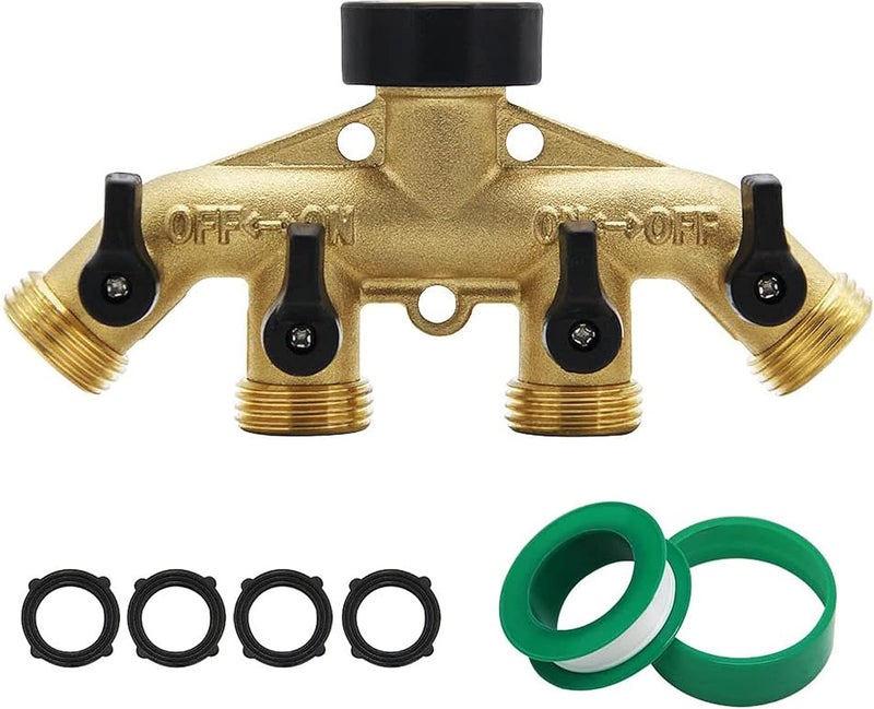 Maggift ATDAWN 4 Way Brass Hose Splitter, 3/4" Brass Hose Faucet Manifold, Garden Hose Adapter Connector - Image 1