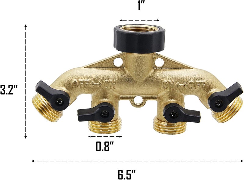 Maggift ATDAWN 4 Way Brass Hose Splitter, 3/4" Brass Hose Faucet Manifold, Garden Hose Adapter Connector - Image 2
