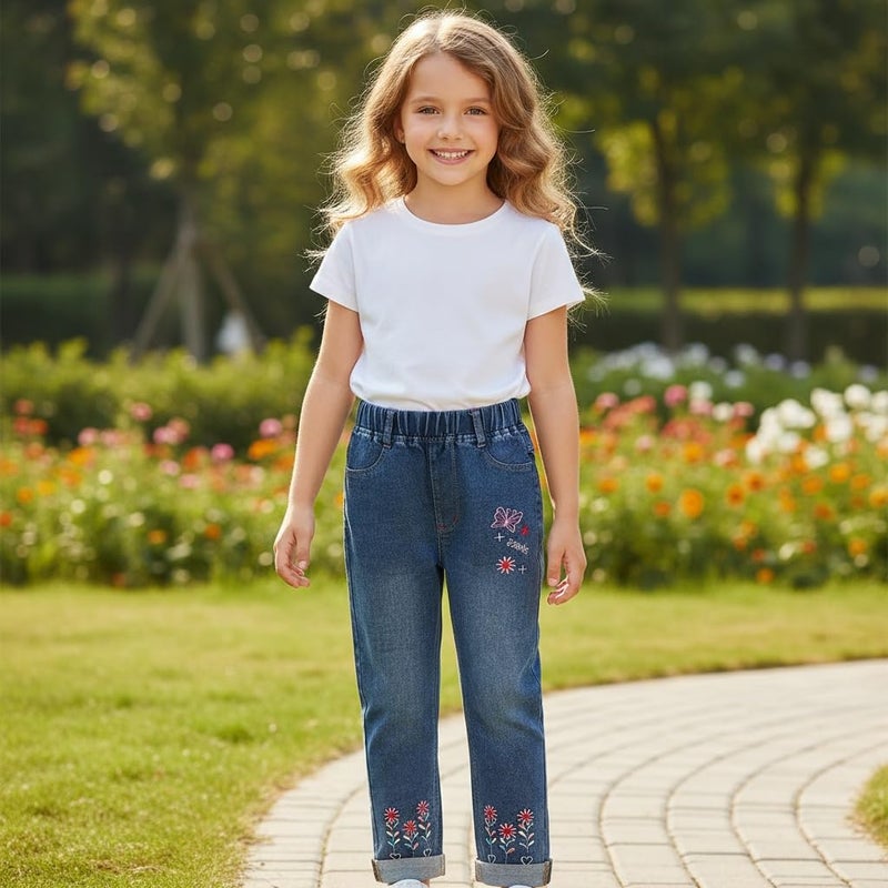 Peacolate 2-7T Toddler Big Girls Pants Set 2pcs Cotton top and Jeans(Rainbow,4T) - Image 5