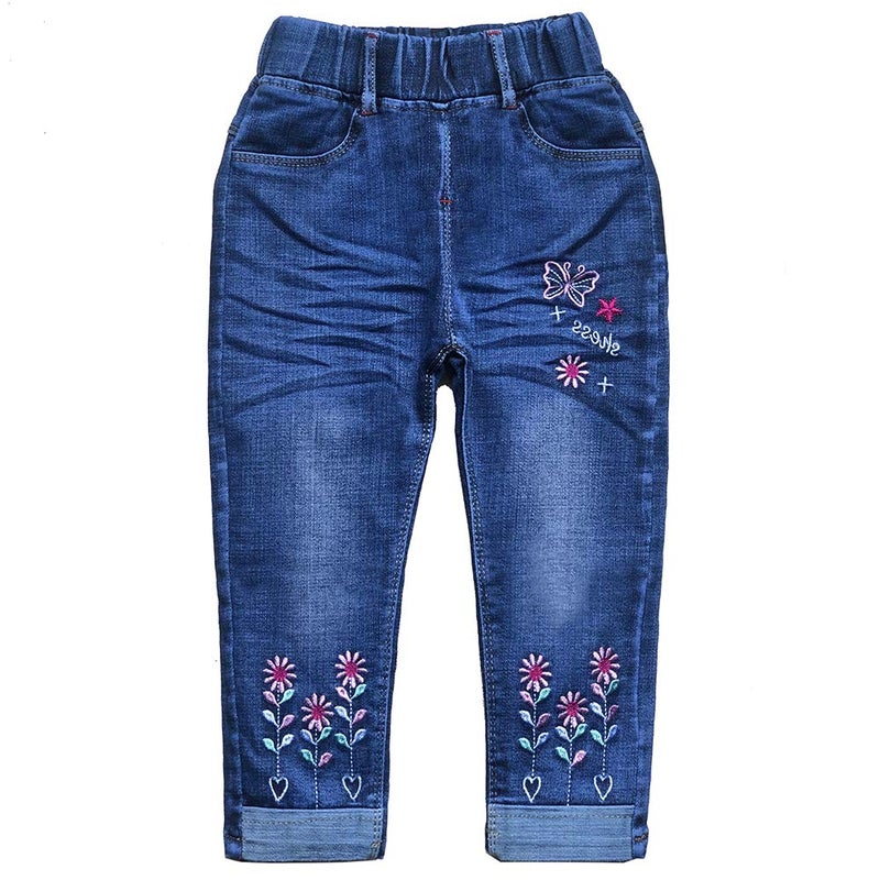 Peacolate 2-7T Toddler Big Girls Pants Set 2pcs Cotton top and Jeans(Rainbow,4T) - Image 2