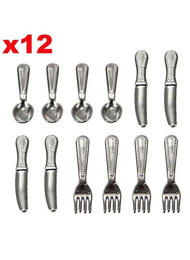 EatingBiting 12Pcs Set 1:12 Dollhouse Miniature Dollhouse Kitchen Silverware Forks Spoons 1/12 Scale Miniature Doll Tableware Decoration Exquisite Workmanship Crafts - Image 4