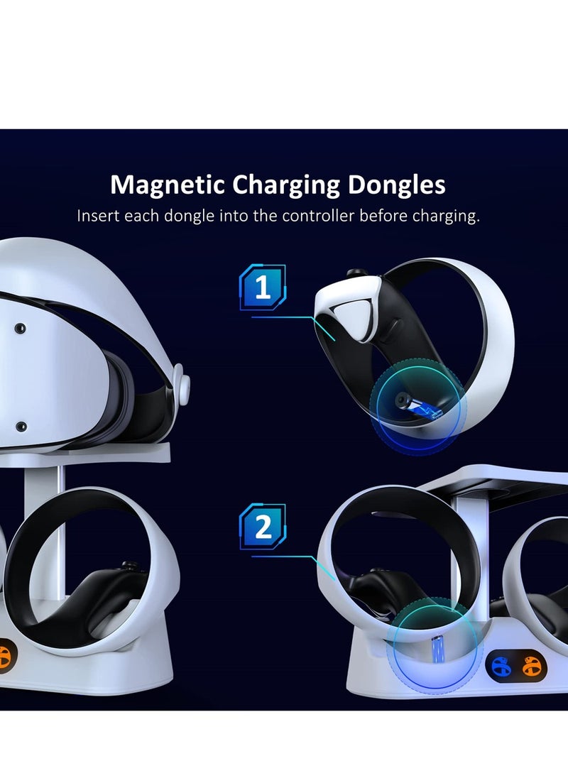 Excefore - Controller Charging Station for PSVR2, Dual Fast Charging Dock with LED Light, Headset Display Stand and Controller Mount, Magnetic Connector, USB to Type-C Cable (White) - Image 1
