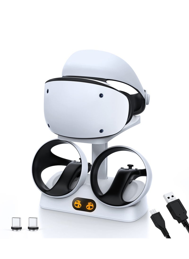 Excefore - Controller Charging Station for PSVR2, Dual Fast Charging Dock with LED Light, Headset Display Stand and Controller Mount, Magnetic Connector, USB to Type-C Cable (White) - Image 1