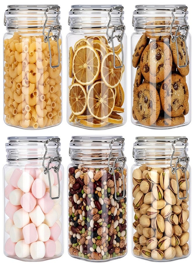 Suclain 6 Pcs Airtight Plastic Jars with Lids 27 Oz Square Food Storage Containers Wide Mouth Storage Jar with Airtight Hinged Lids Metal Seal Wire Clip Fastening for Kitchen Canning Cereal Pasta - Image 1