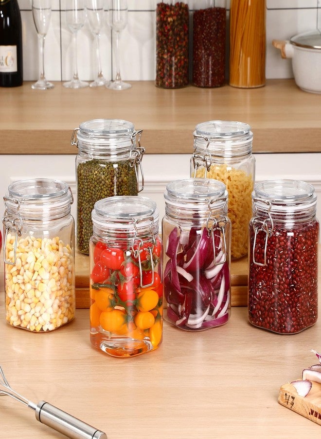 Suclain 6 Pcs Airtight Plastic Jars with Lids 27 Oz Square Food Storage Containers Wide Mouth Storage Jar with Airtight Hinged Lids Metal Seal Wire Clip Fastening for Kitchen Canning Cereal Pasta - Image 4