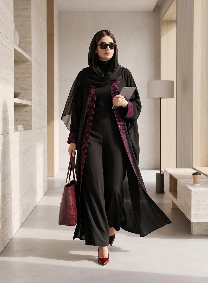 hayas closet Embellished And Embroidered Open Front V Neck Abaya - Image 1